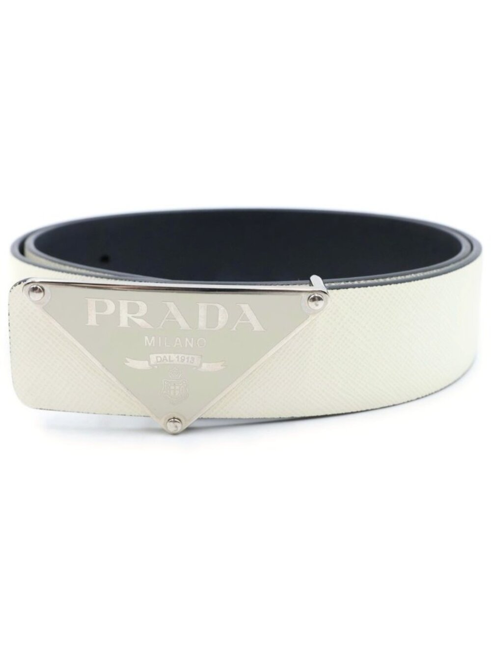 Prada Plate Logo Buckle Saffiano Leather Belt White